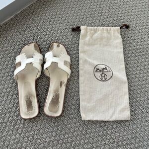 Hermes Oran White Sandals 38.5